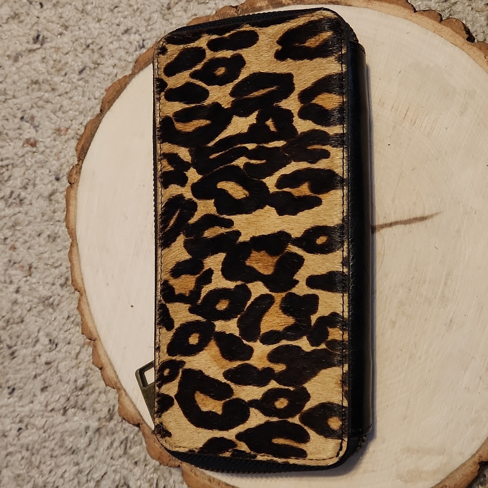 HOBO International Leather & Calf Hair Animal Print Accordion Zip Wallet - Picture 2 of 8